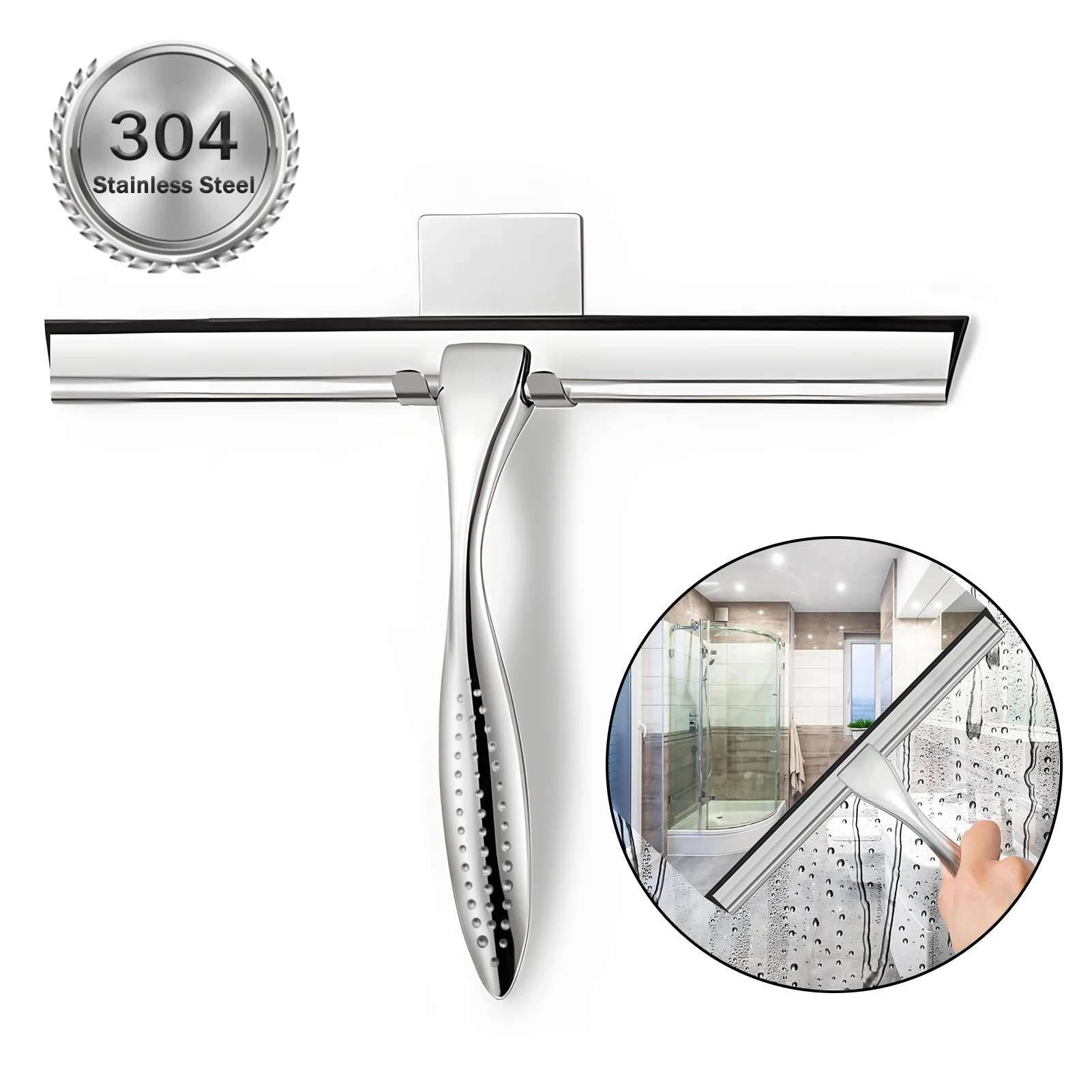 Shower Squeegee for Glass Doors, 10 Inches All-Purpose Stainless Steel Bathroom Squeegee Cleaner