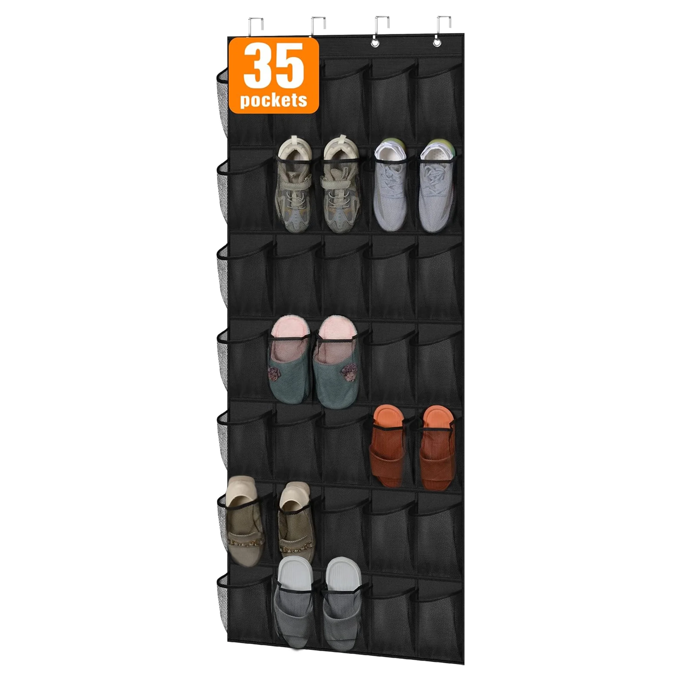 Aovky 35 Pockets Over The Door Shoe Organizer, Hanging Shoe Organizer Large Mesh Pocket, Sturdy Space Saving Shoe Rack Organizer for Closet Door Storage Holder for Shoes, Sneakers, Black