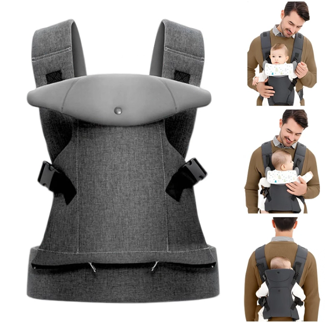 SUSANIA Baby Carrier Newborn To Toddler, 4-In-1 Portable Newborn Carrier (8-32lbs) with Ergonomic Support, Adjustable Soft Infant Carrier with Baby Drool Bib For Dad Mom, Gray