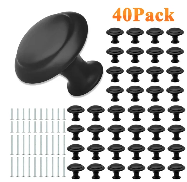 Fabulas 40 Pack Cabinet knobs, Black Kitchen Cabinet Knobs 1-3/16