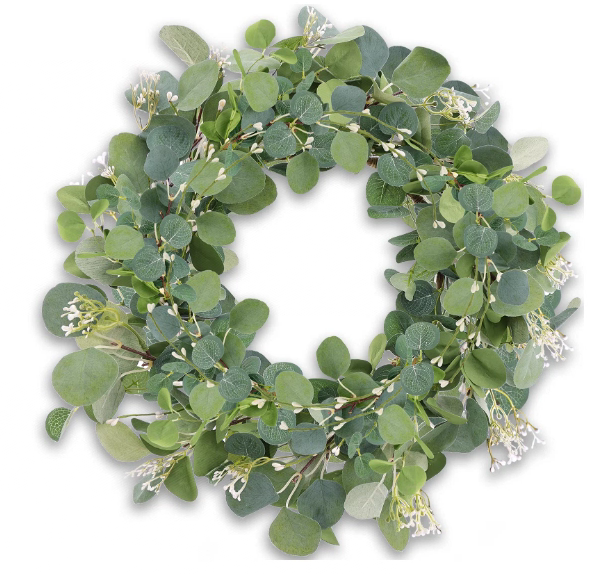 Fabulas Eucalyptus Wreath Spring Wreaths for Front Door, 20 Inch Artificial Summer Green Door Wreaths with Small Berries for Home Porch Window Wall Farmhouse Indoor Outdoor Fall All Season Decor