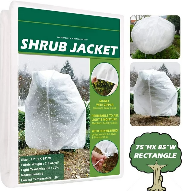 Plant Cover Freeze Protection Frost Blanket for Plants Trees Shrubs-Reusable Shrub Covers Jacket with Zipper Drawstring