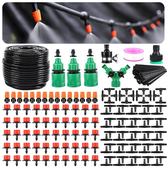 Remiawy Drip Irrigation System Kit, 164FT/50M Drip Irrigation Tubing 201PCS Garden Irrigation System Parts, Automatic Micro Watering Misting System for for Garden, Greenhouse, Flower Bed, Patio, Lawn