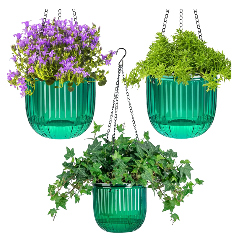 Remiawy 3 Pack Self Watering Hanging Planters Set - 2pcs 6.5 Inch and 1pc 4.5 Inch Self Watering Pots Plastic Outdoor Hanging Basket
