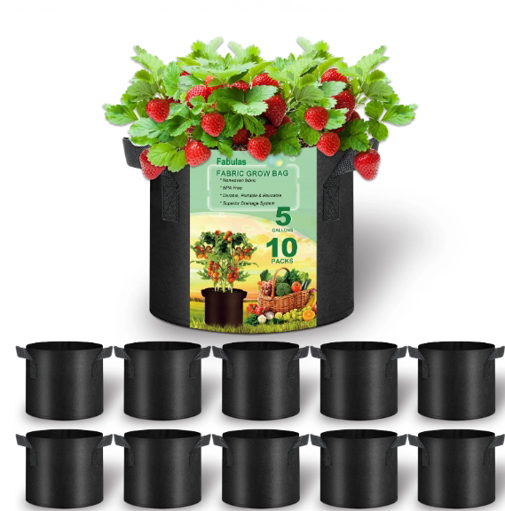 Fabulas Grow Bags, 10 Pack 5 Gallon Aeration Fabric Pots with Handles Reusable Heavy Duty Thickened Nonwoven Indoor Outdoor Garden Plant Containers for Growing Potatoes Tomatoes Plants and Vegetables