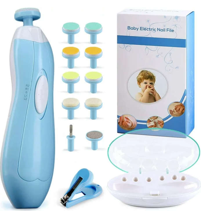 Fabulas Baby Nail File Electric Nails Trimmer with Light for Infant Kids, Blue