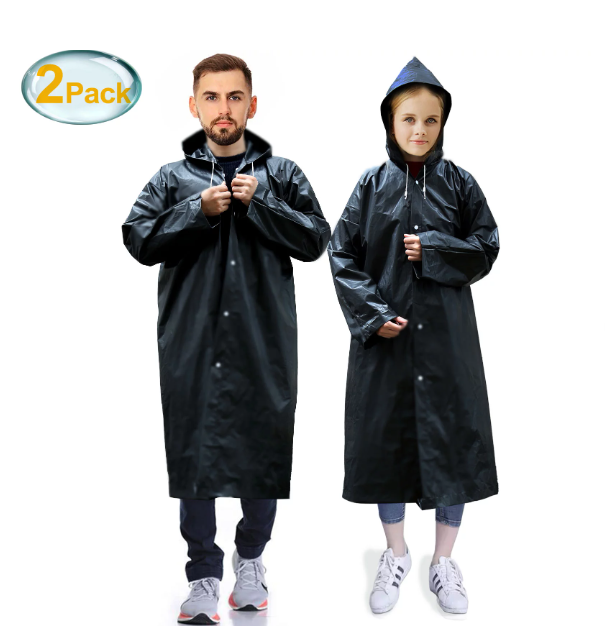 cyrico 2 Pack Rain Ponchos for Adults, EVA Clear Raincoat Waterproof with Hood