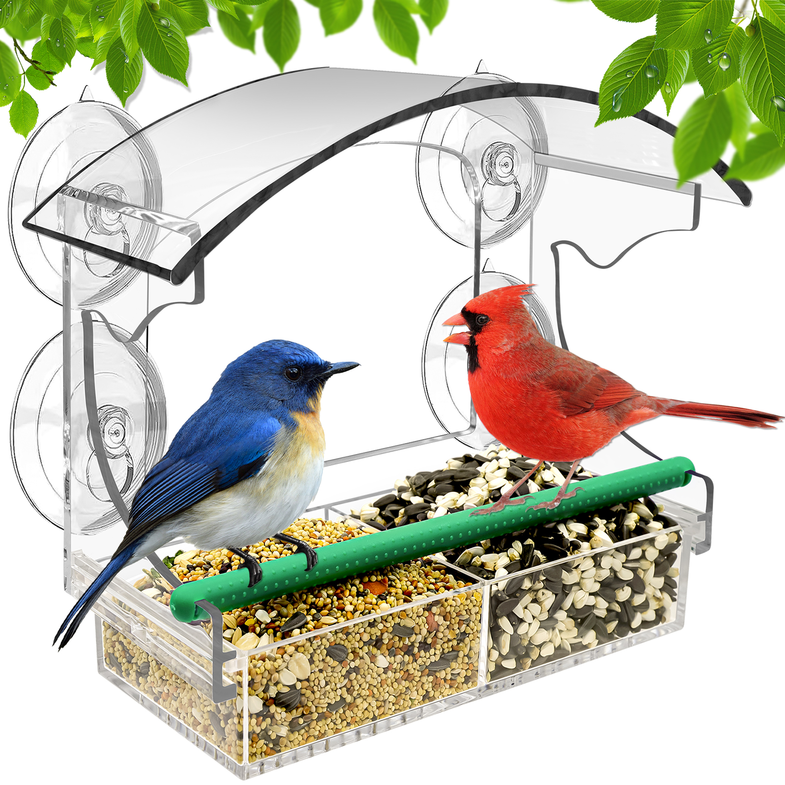 LANNEY Window Bird Feeder, Strong Suction Cups Window Bird Feeders for Viewing Wild Bird Outside, Weatherproof Bird House