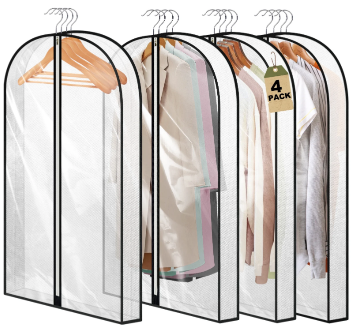 LALIAEN 40” Garment Bag, Clear Garment Bags for Hanging Clothes with 4