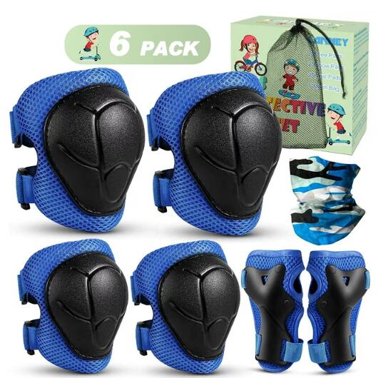 LANNEY Knee Kads and Elbow Pads for kids，3 in 1 Protective Gear with Wrist Guards Blue for Outdoor Sports Roller Skate, Cycling
