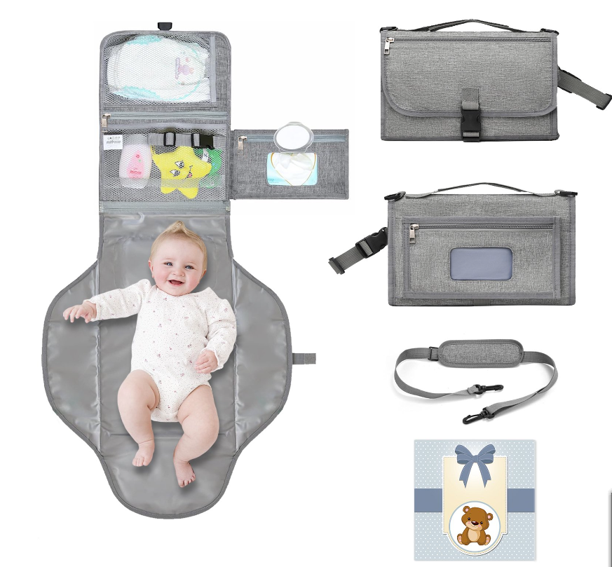 Portable Changing Pad, Large Diaper Changing Pad for Baby, Waterproof Detachable Travel Changing Mat with Wipes Pocket & Shoulder Strap, Shower Gifts for Newborn Girl and Boy