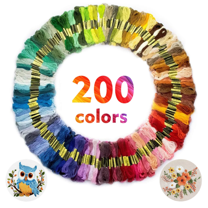 SUSANIA Embroidery Thread 200 Skeins Rainbow Color Embroidery Floss Cross Stitch Threads Friendship Bracelets String Floss Cotton Crafts Floss