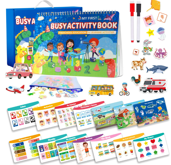 LANNEY Montessori Busy Book for Toddlers, Preschool Learning Activities 28 Themes Toddler Activity Book Educational Early Learning Toys Christmas Birthdays Gifts for Boys and Girls