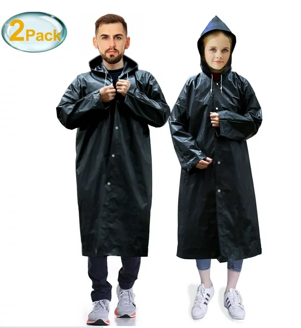 Black 2 Pack Rain Ponchos for Adults