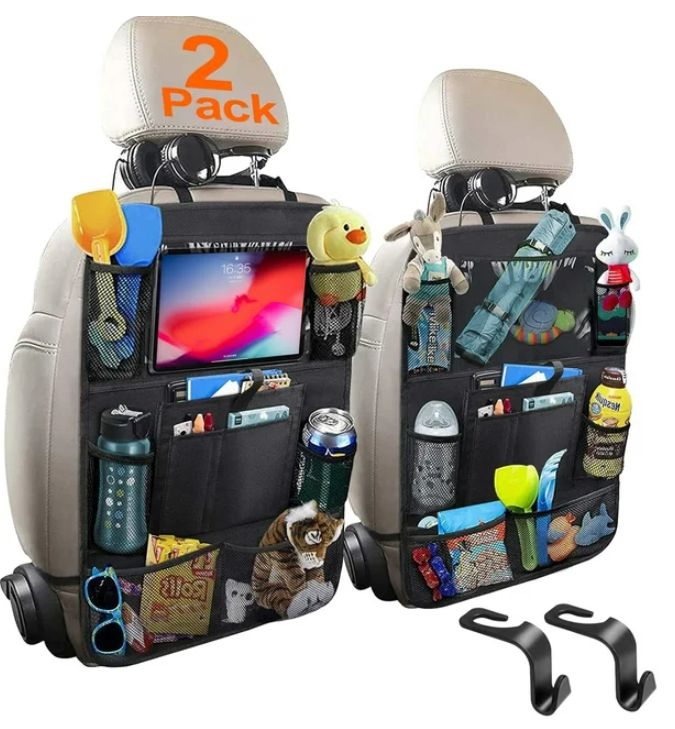 Car Backseat Organizer 2 Pack, Kick Mats Car Storage with Tablet Holder